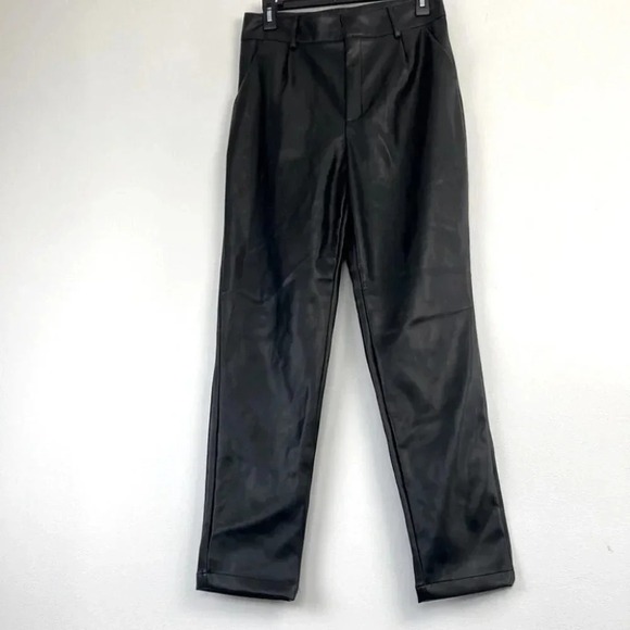 ShoeDazzle Pants 6 8 Medium High Rise Black Faux Leather Slim Stretchy Moto - Picture 4 of 11